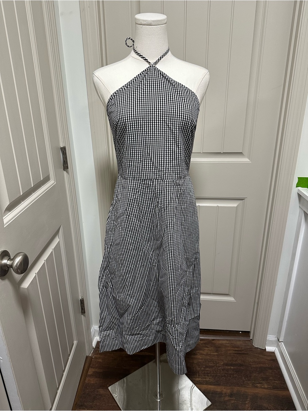 Black & White Gingham Halter Midi Dress - Sleeveless Summer Midi